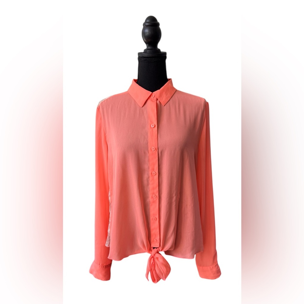 Candie's Vibrant Orange Blouse with Lace Accent